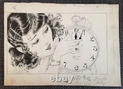 NELL BRINKLEY ORIG Vintage Pen Ink Illust Old Man Time NY JOURNAL 29 New Year