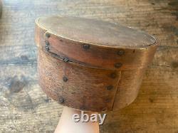 NICE! Antique EARLY 1800s Pantry Bentwood Box Original Red Paint OLD Nails