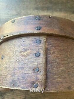 NICE! Antique EARLY 1800s Pantry Bentwood Box Original Red Paint OLD Nails