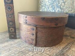 NICE! Antique EARLY 1800s Pantry Bentwood Box Original Red Paint OLD Nails