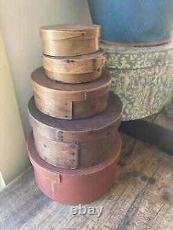 NICE! Antique EARLY 1800s Pantry Bentwood Box Original Red Paint OLD Nails