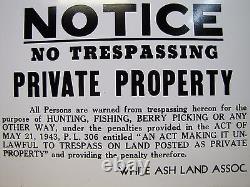 NO TRESPASSING HUNTING FISHING BERRY PICKING Old Uncut 3x Sign PRIVATE PROPERTY