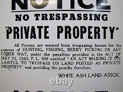 NO TRESPASSING HUNTING FISHING BERRY PICKING Old Uncut 3x Sign PRIVATE PROPERTY