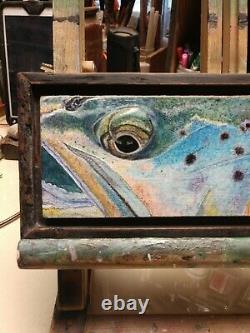 Native trout fish art / old wood /signed by artist Bryce Lund art / wild trout