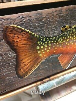 Native trout fish art / old wood /signed by artist Bryce Lund art / wild trout