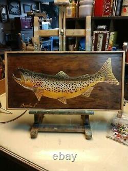 Native trout fish art / old wood /signed by artist Bryce Lund art / wild trout