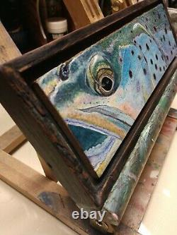 Native trout fish art / old wood /signed by artist Bryce Lund art / wild trout