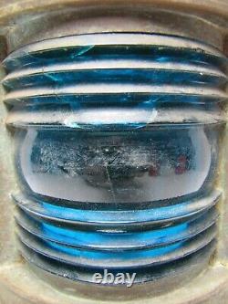 Nautical Ship Boat Old Brass Lamp Blue Glass Lense Converted Electric Sign A2ps