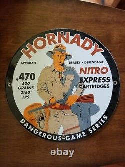 New Old Stock Hornady Cartridges Ammo Vintage Porcelain Sign 12 Diameter