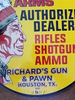 New Old Stock Richard's Pawn & Gun Savage Arms 1972 Porcelain Sign 12 Diameter