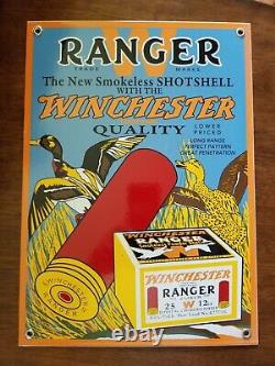 New Old Stock Winchester Ranger Shotgun Shells Vintage Porcelain Sign 14 X 10