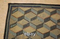 OLD, ANTIQUE AMERICAN SIGNED HOOKED RUG 2.11x2.11 DIFFERENT MATERIAL USED TO HOOK