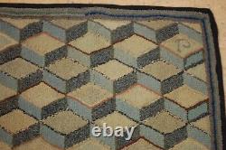 OLD, ANTIQUE AMERICAN SIGNED HOOKED RUG 2.11x2.11 DIFFERENT MATERIAL USED TO HOOK