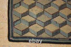 OLD, ANTIQUE AMERICAN SIGNED HOOKED RUG 2.11x2.11 DIFFERENT MATERIAL USED TO HOOK
