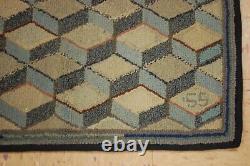 OLD, ANTIQUE AMERICAN SIGNED HOOKED RUG 2.11x2.11 DIFFERENT MATERIAL USED TO HOOK
