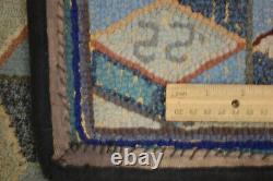 OLD, ANTIQUE AMERICAN SIGNED HOOKED RUG 2.11x2.11 DIFFERENT MATERIAL USED TO HOOK