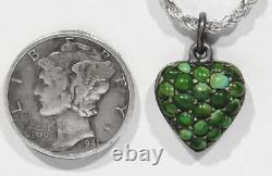 OLD Antique 1890s SIGNED German Natural Green Turquoise 800 Silver Heart Pendant
