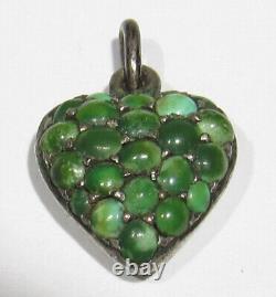 OLD Antique 1890s SIGNED German Natural Green Turquoise 800 Silver Heart Pendant