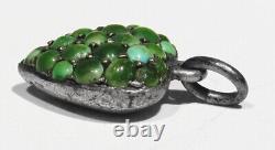 OLD Antique 1890s SIGNED German Natural Green Turquoise 800 Silver Heart Pendant