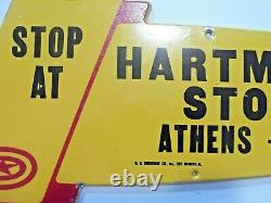 OLD Antique Biplane Metal Sign Hartmans Store Die Cut 1910 Airplane Stop Unusual