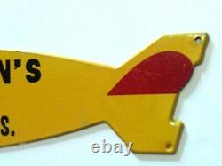 OLD Antique Biplane Metal Sign Hartmans Store Die Cut 1910 Airplane Stop Unusual