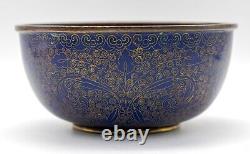 OLD Chinese Bowl Cloisonne Blue & Gold Marked Flower Late Qing 19th C