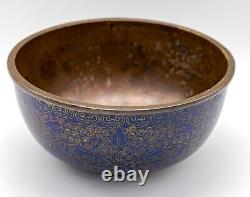 OLD Chinese Bowl Cloisonne Blue & Gold Marked Flower Late Qing 19th C