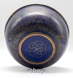 OLD Chinese Bowl Cloisonne Blue & Gold Marked Flower Late Qing 19th C