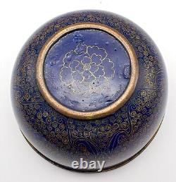 OLD Chinese Bowl Cloisonne Blue & Gold Marked Flower Late Qing 19th C