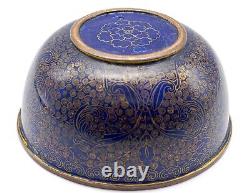 OLD Chinese Bowl Cloisonne Blue & Gold Marked Flower Late Qing 19th C