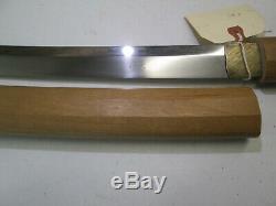 OLD JAPANESE SAMURAI wakisashi SWORD IN SHIRASAYA SIGNED KANETANE WIDE BLADE #S7
