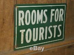 OLD ORIGINAL RARE 1940s''ROOMS FOR TOURISTS'' METAL SIGN VINTAGE ANTIQUE HOTEL