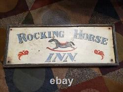 OLD PAINTED WOODEN TRADE SIGN -Rocking Horse Inn Hotel Sign