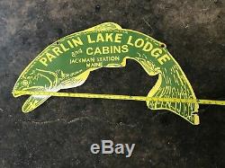 OLD PARLIN LAKE & LODGE LARGE, DOUBLE SIDED PORCELAIN SIGN (36x 9) VERY NICE