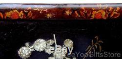 OLD & SIGNED Japanese LACQUER carved 3D stag-antler inlaid SHIBAYAMA BOX/trinket