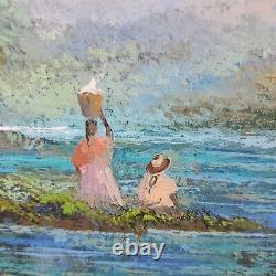 OLD VINTAGE ORIGINAL OIL Painting ON CANVAS SIGNED FRAMED women basket on head