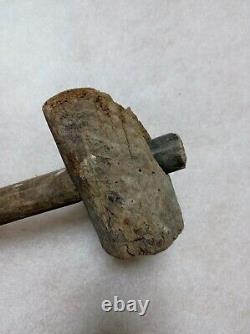 OLD VTG ANTIQUE PRIMITIVE WOOD MALLET HAMMER TOOL CARPENTRY 18th