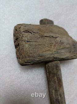 OLD VTG ANTIQUE PRIMITIVE WOOD MALLET HAMMER TOOL CARPENTRY 18th