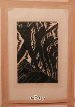 OLD antique Listed Artist Fine Art WOODBLOCK Art Deco NUDES wpa era artwork