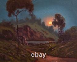 Oil Painting Landscape Western Vintage Antique Art Moon Old Signed MAX COLE