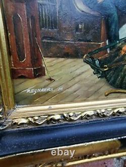 Oil Painting of People on Deck of Ship Old Masters Style. Ornately Framed Signed