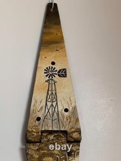 Oil painting, signed, antique, old steel gate hinge