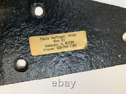 Oil painting, signed, antique, old steel gate hinge