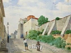 Old 1880 Montmartre Paris Watercolor Children Kites Signed Nelson Bickford Nr