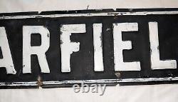 Old ANTIQUE Vintage 1940s GARFIELD Street Sign 6 x 24 WHITE ON BLACK 2 Lb