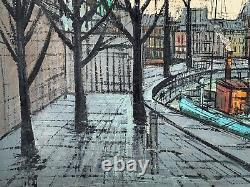 Old Antique Bernard Buffet Style Oil Painting L' Isle Saint Louis Paris Signed