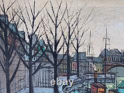 Old Antique Bernard Buffet Style Oil Painting L' Isle Saint Louis Paris Signed