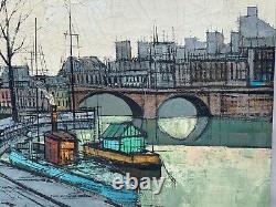 Old Antique Bernard Buffet Style Oil Painting L' Isle Saint Louis Paris Signed