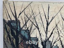 Old Antique Bernard Buffet Style Oil Painting L' Isle Saint Louis Paris Signed