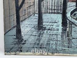 Old Antique Bernard Buffet Style Oil Painting L' Isle Saint Louis Paris Signed